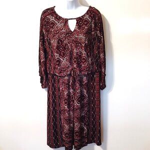 Women's Cato Stretchy Paisley Midi Dress with Drawstring Belt Inside in Large